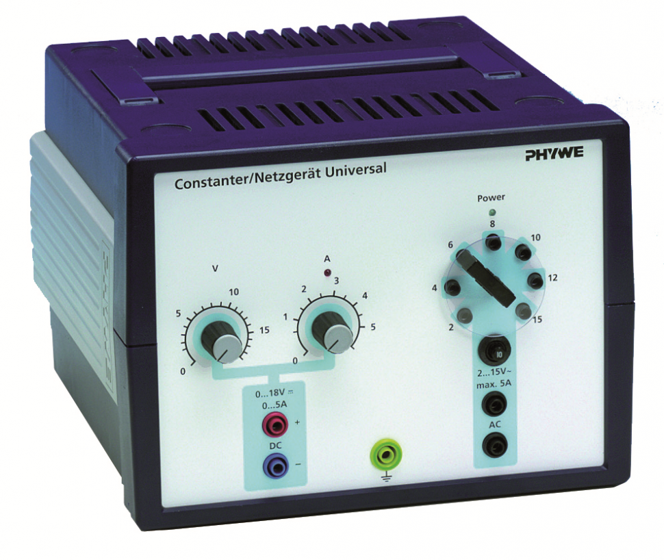 PHYWE Sursa de alimentare universală CD: 0 ... 18 V, 0 ... 5 A / CA: 2/4/6/8/10/12/15 V, 5 A 13504-93